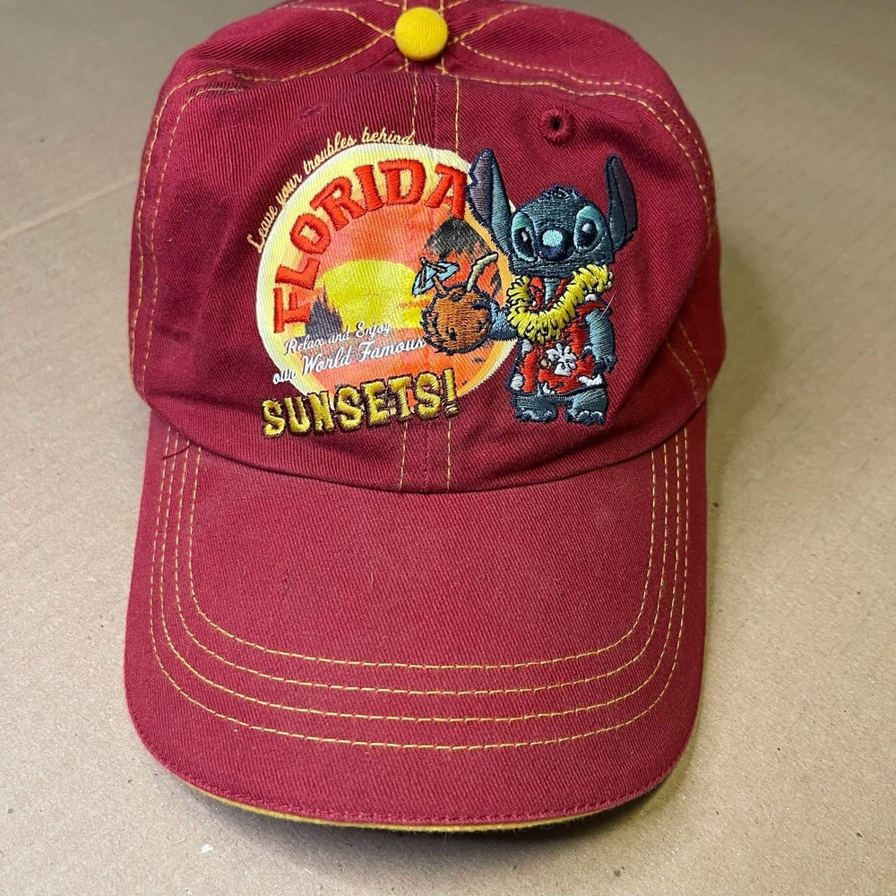 Disney Stitch Florida Relax and Enjoy our World Famous Sunsets Red‎ Baseball Cap